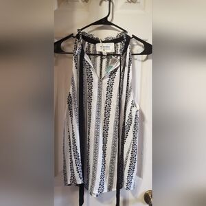 Alice Blue Black and White Patterned Sleeveless Blouse